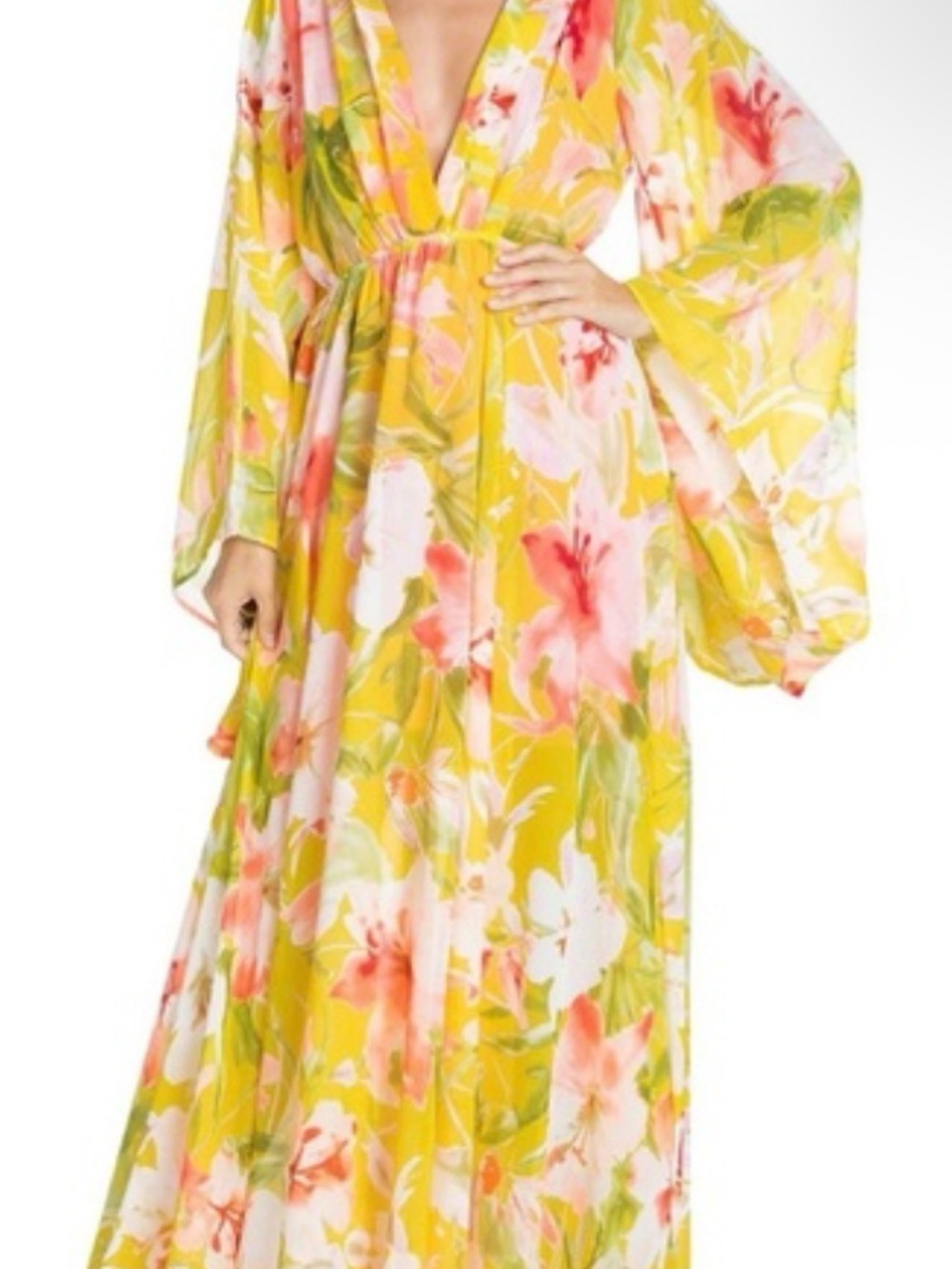 Meghan LA Yellow Floral V-Neck Maxi Dress